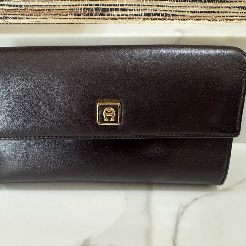 Etienne Aigner burgundy Leather Wallet with Gold Logo